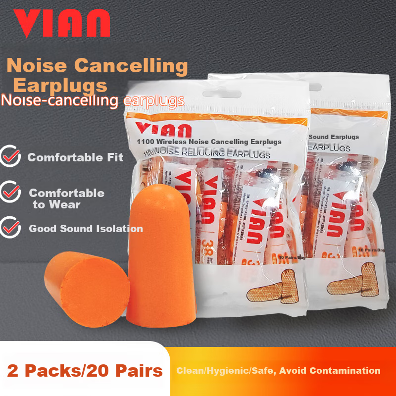 VIAN Earplugs for Sleeping, Super Soundproof Foam Noise Reduction Industrial Factory Study Quiet Aid, Wireless Soundproof Earplugs (Pack of 20)