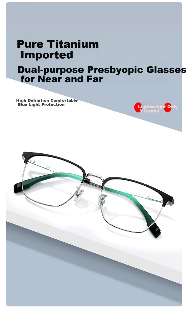 Pulais Unisex Multifocal Reading Glasses 250° Blue Light Blocking Pure Titanium Imported Presbyopia Glasses 1