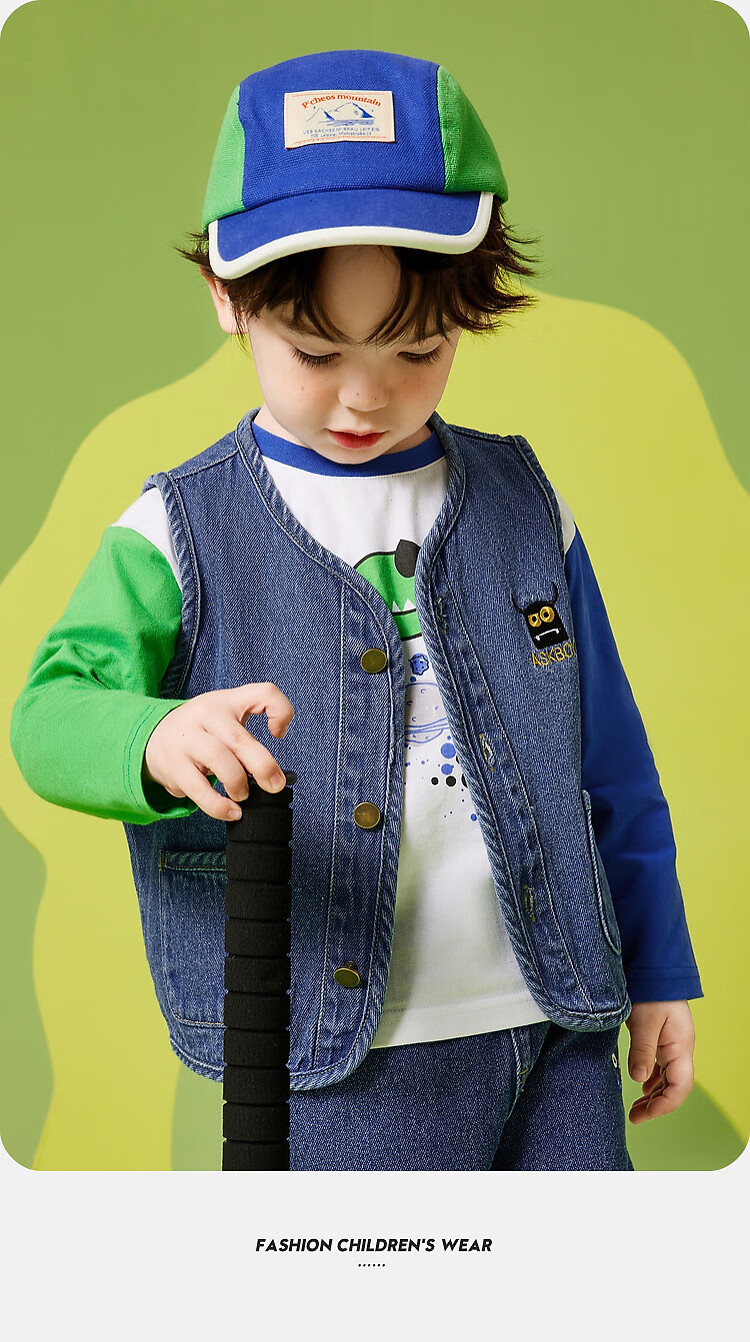 ASK JUNIOR Boys' Vest, 2026 Autumn Toddler Cartoon Letter Print Children's Waistcoat Jacket Vest Top, Blue, Size 100 7