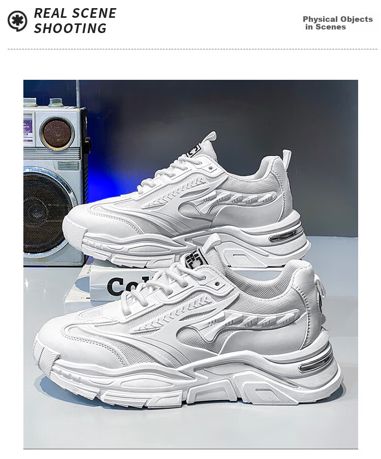 CVOJOO Dad Shoes for Men, Height-Increasing Lightweight Casual Shoes, Trendy Versatile Outdoor Running Sports Shoes for Men, ZY73 White, Size 42 9