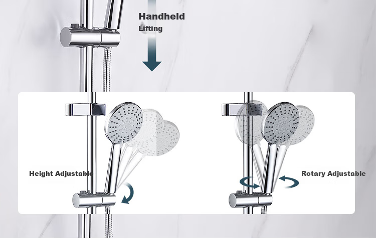 Larsd Surface-Mounted Shower Head Set, Silver Exposed Pipe Shower Head Complete Set with Copper Body Shower Faucet Mixing Valve LD5816 10
