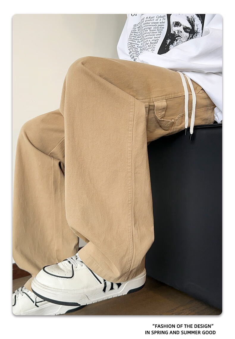 CLOR Japanese-Style Cargo Pants for Men, Spring And Summer Loose-Fit Pure Cotton Vintage Logging Straight-Leg Casual Trousers, CL55 Black XL 13