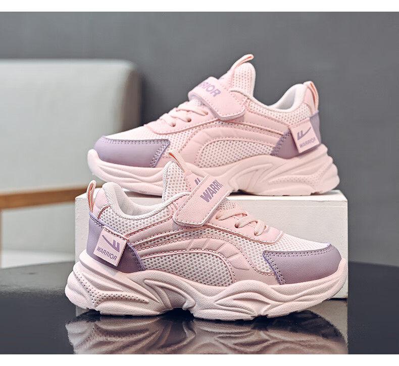 Warrior Children's Shoes, Spring And Autumn Breathable Mesh Girls' White Sneakers, WZ(CL)-0976, Pink/Lavender, Size 37 6