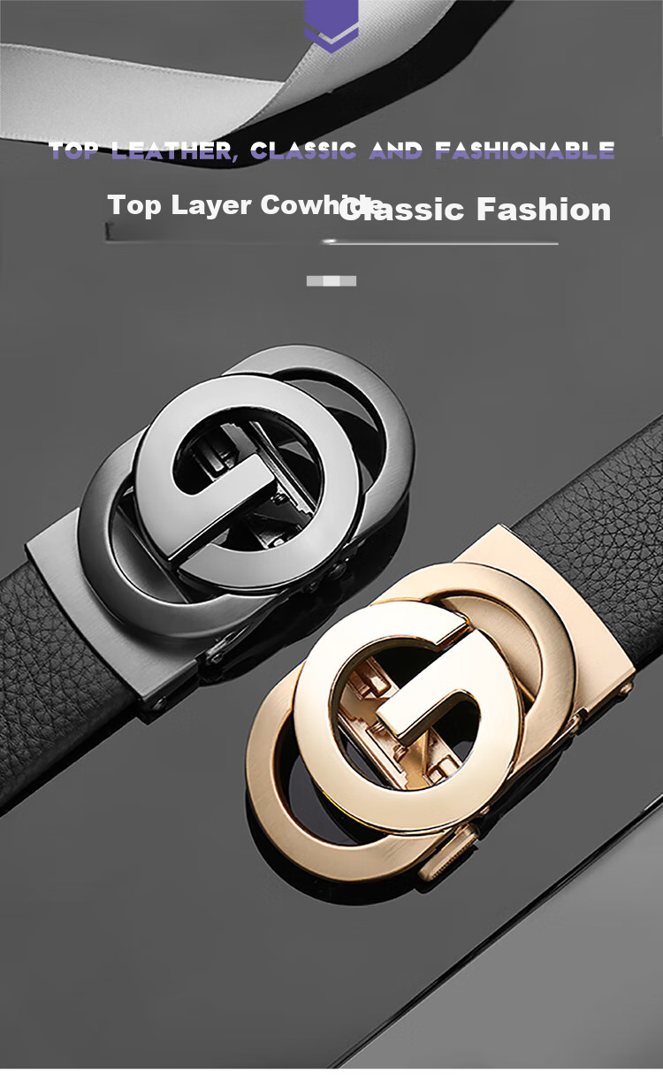 COW Men's Automatic Buckle Belt, Top-Grain Leather, Casual Jeans, Business Genuine Leather Trouser Belt, C-858 Gun Color 1