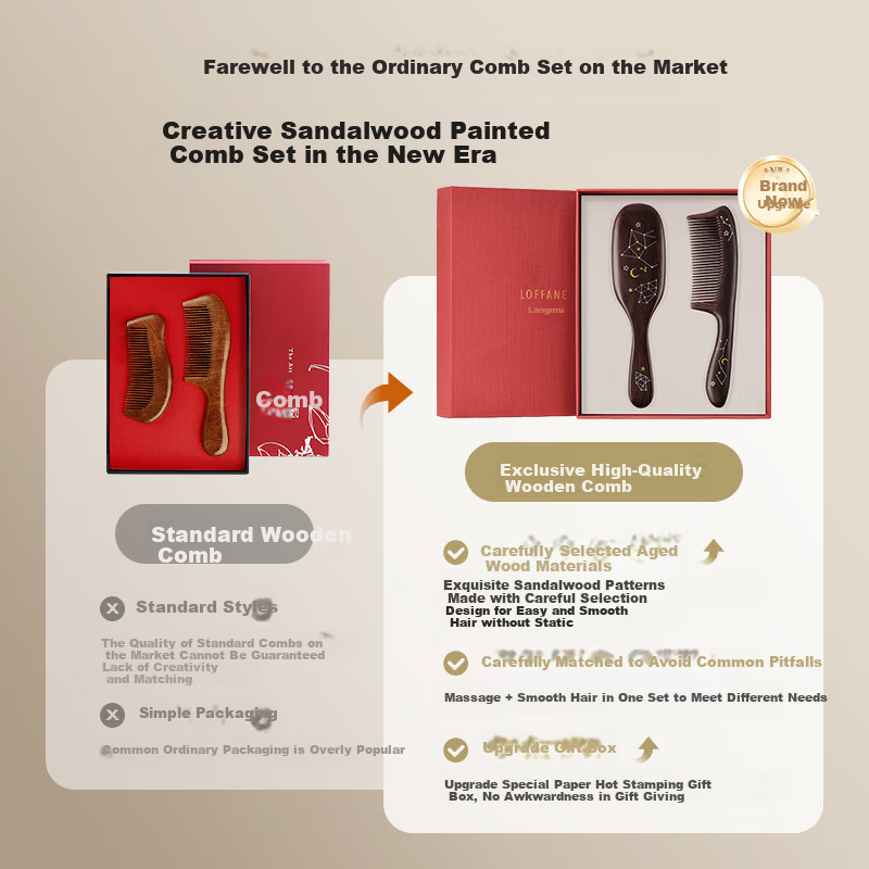 Langfeng Natural Sandalwood Air Cushion Massage Comb for Women, Scalp Meridian Treatment, Mid-Autumn Festival Gift for Parents, Elders, Clients, High-End Practical Birthday Present Box for Friends And Wives