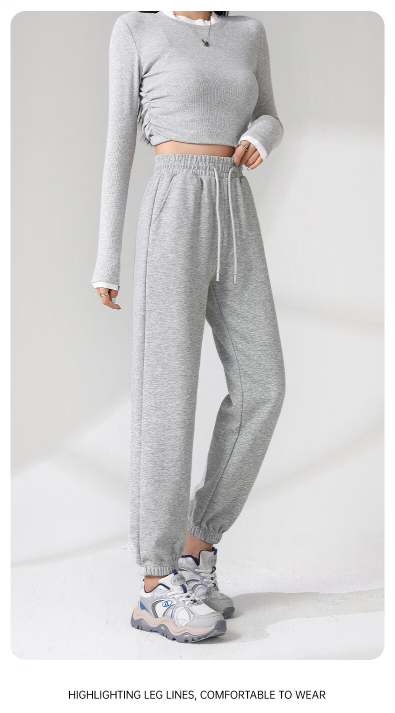 MJ STYLE Elastic Waist Joggers for Women, New Spring And Autumn 2026 Trendy Commuter Style, High-Waist Casual Solid Color Sports Sweatpants 3