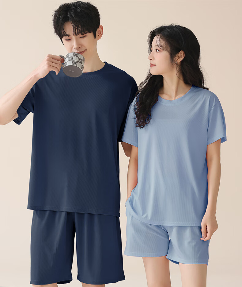 Free Style Ice Silk Summer Cooling Pajama Set for Couples, Men's and Women's Lounge Wear with Chest Pad, Casual Simple Wearable Outdoors 10