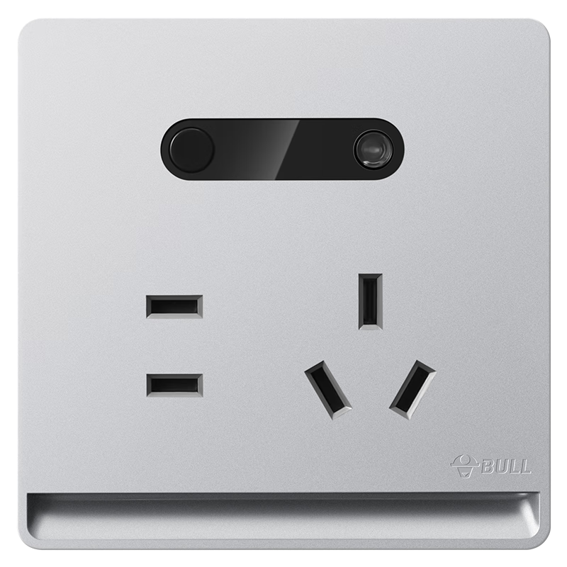 BULL Ultra-Thin Switch Socket with Night Light, Five-Hole Socket with Night Foot Lamp, 86-Type Panel GTLZ223B Space Silver