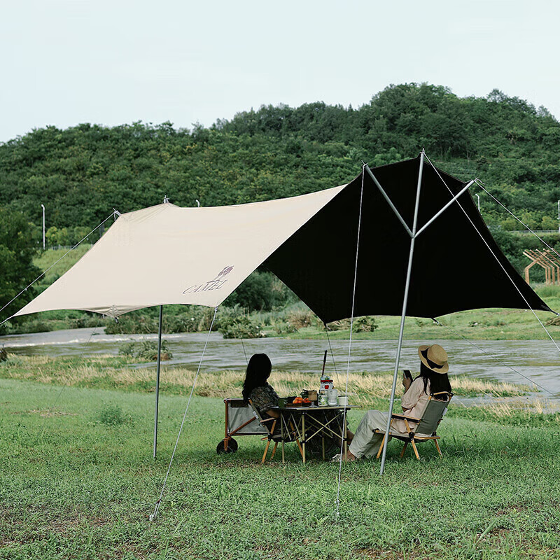 CAMEL Triforce Sky Tent, Large Outdoor Camping Black Tarpaulin, Sun Protection Beach Canopy, Complete Set of Equipment