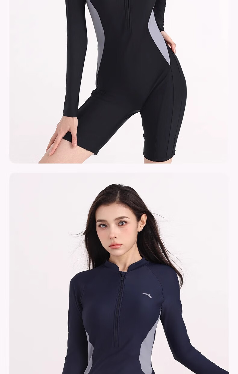 ANTA Slim Waist One-Piece Swimsuit for Women, Long Sleeve Surfing And Diving Suit, Slimming Conservative Swimwear, Navy Blue, 2XL 10