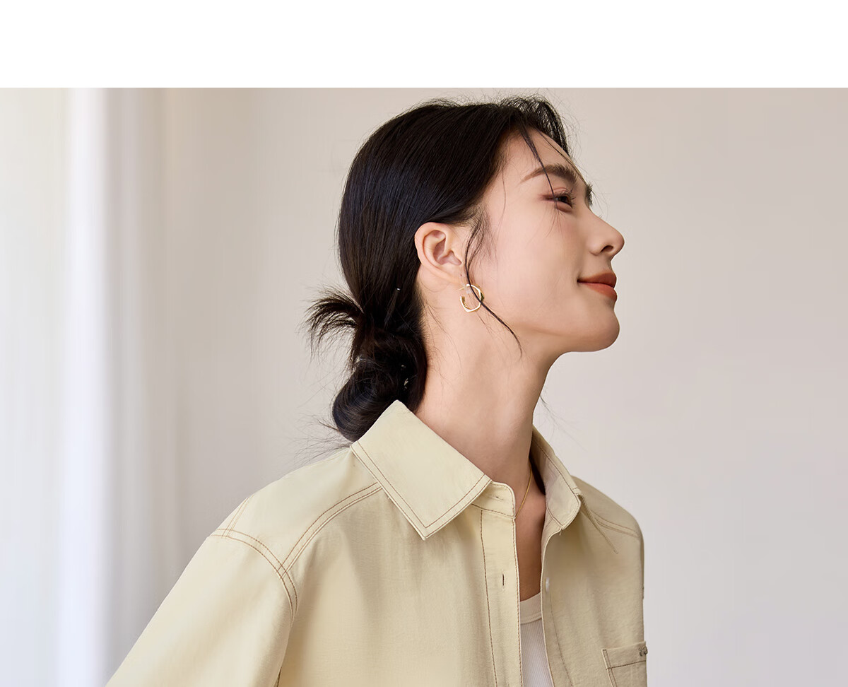 Chushen Women's Short Autumn Shirt Jacket with Drawstring Hem, Contrasting Color Stitching Design for Petite Figures S51D039 16
