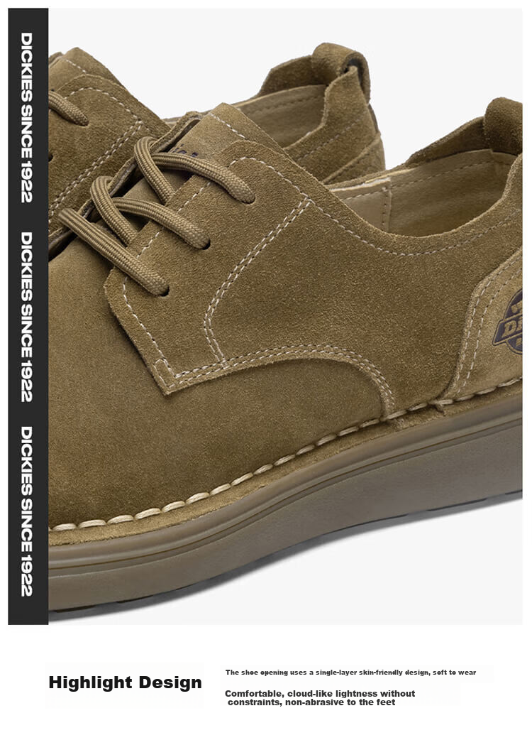 Dickies Men's Work Shoes, Low-Top Versatile Trendy Breathable British Style Casual Shoes for Men, Camel Color, Size 42 4