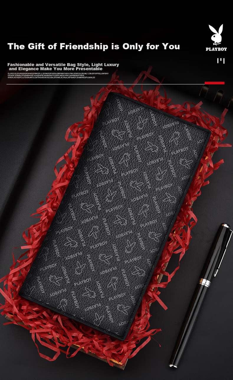 PLAYBOY Wallet, Men's Long Multi-Card Slots Fashionable ID Document Holder, Lightweight Multifunctional Purse for Students, Birthday Gift 7