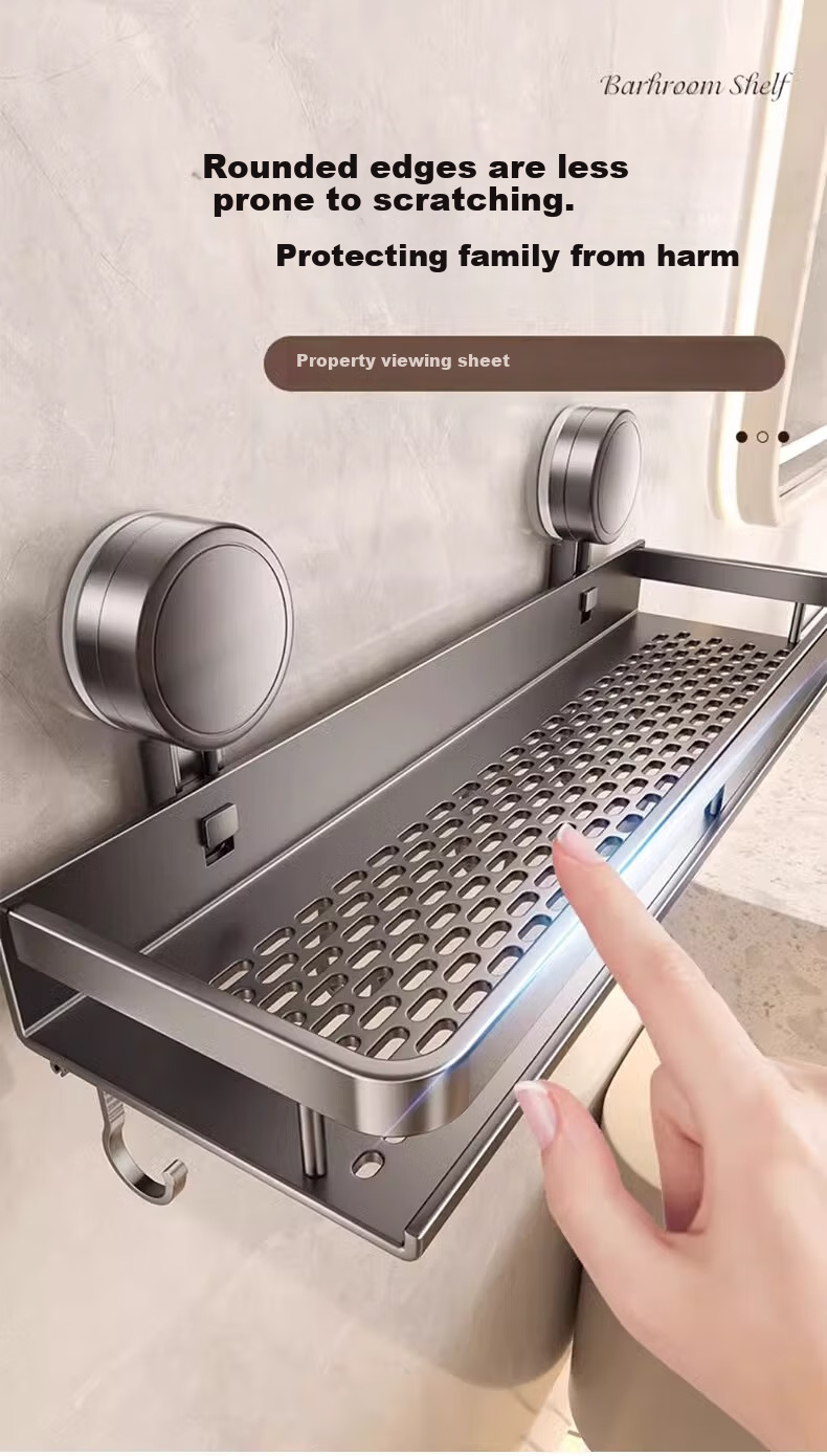 Baihan Bathroom Suction Cup Storage Rack, No Drilling Required, Wall-Mounted Organizer for Bathroom, Toilet Shelf 10