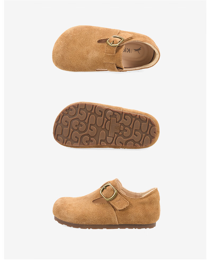 RED DRAGONFLY Children's Autumn Shoes, Boys And Girls Flats, Soft-Soled Birkenstock-Style Shoes, Small Leather Shoes, Q51BPPF406, Khaki Color, Size 32 13