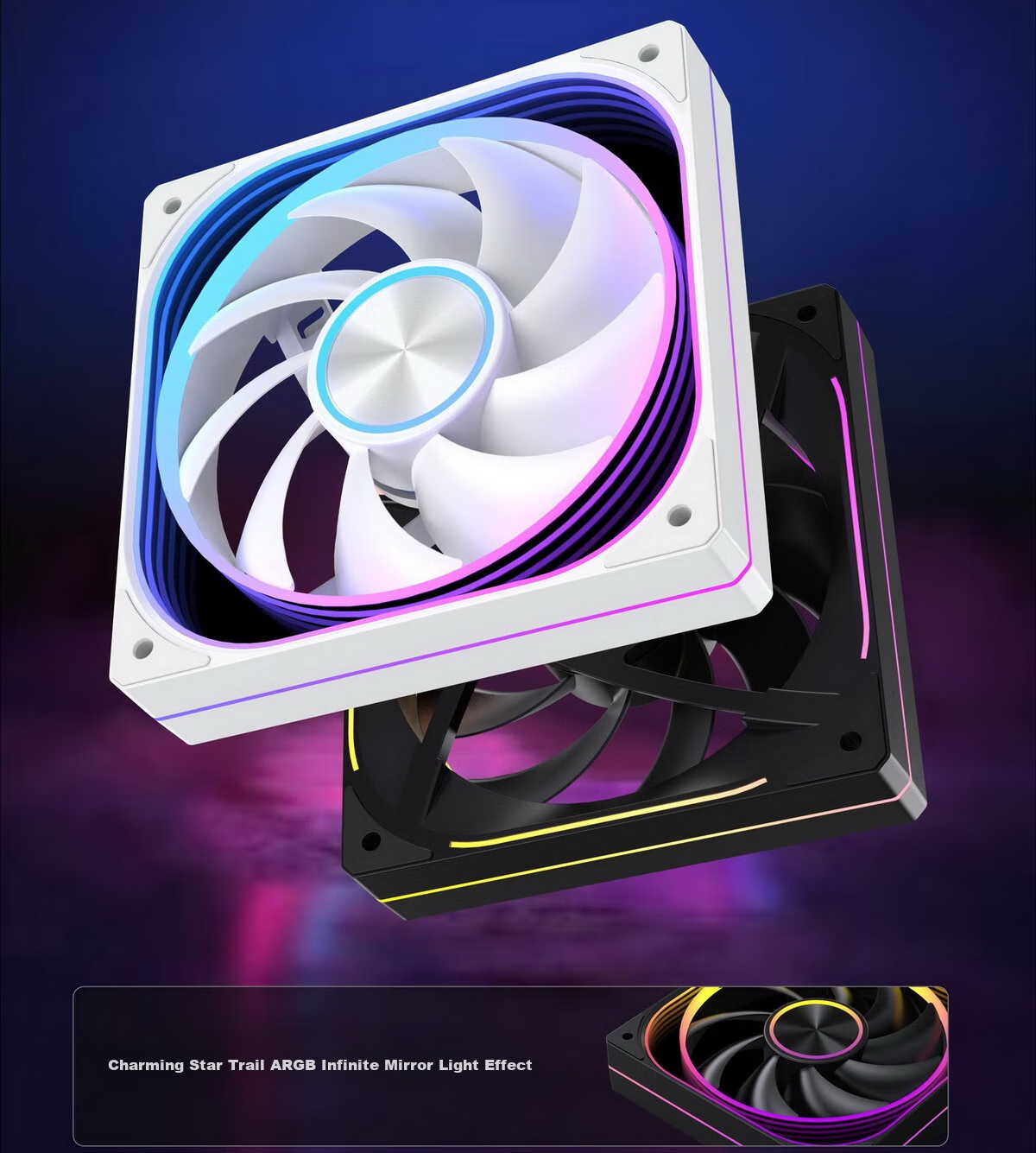 Yingchi 12CM Case Fan, Single Pack, White Reverse (Ultra-Mirror Effect/ARGB Lighting Sync/PWM Intelligent Speed Control/Chainable) 2