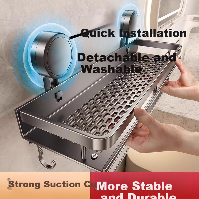 Baihan Bathroom Suction Cup Storage Rack, No Drilling Required, Wall-Mounted Organizer for Bathroom, Toilet Shelf