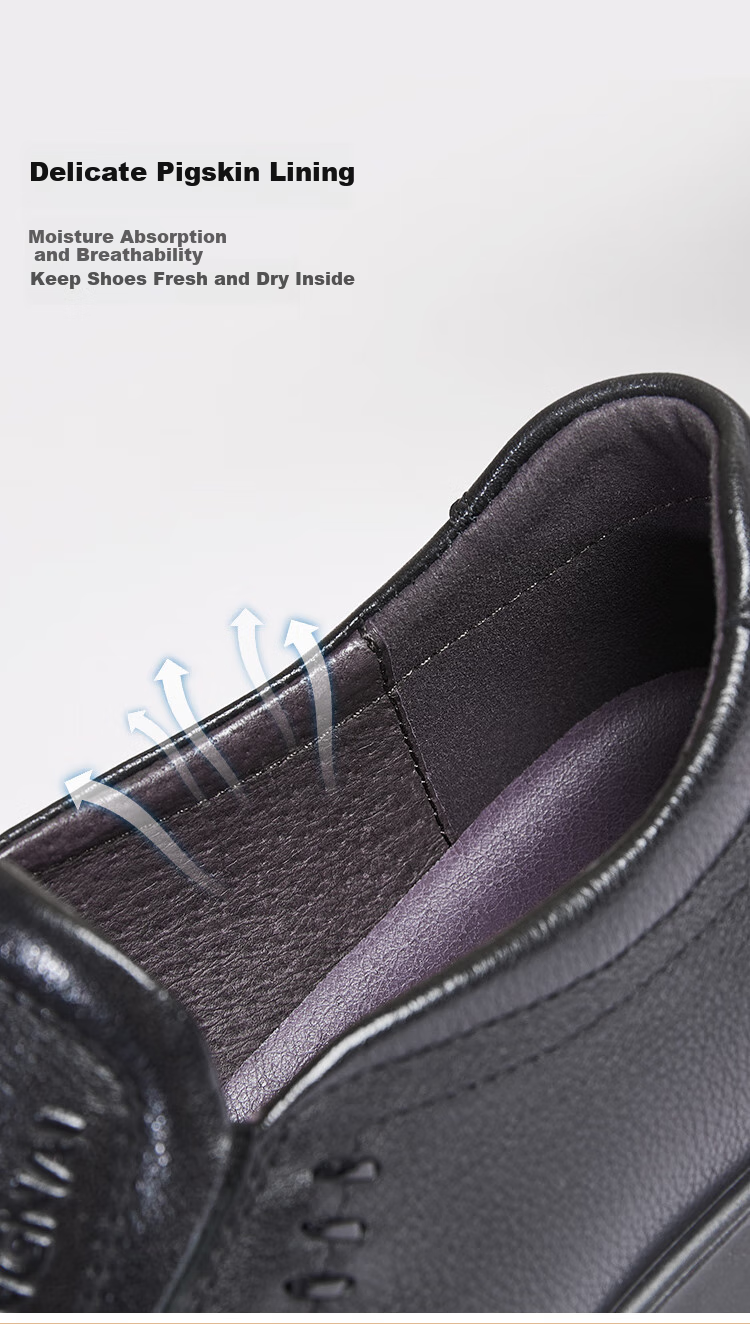 Kangnai Men's Shoes, Spring And Autumn Slip-On Round Toe Business Casual Leather Shoes, Commuter Simple Cowhide Shoes, Black, Size 38 4