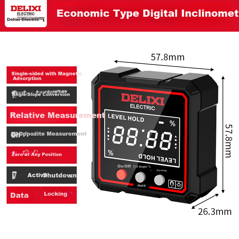 DELIXI ELECTRIC Laser Digital Inclinometer, High-Precision Level Ruler, Angle Measuring Instrument, Multifunctional Angle Ruler, Household Angle Gauge
