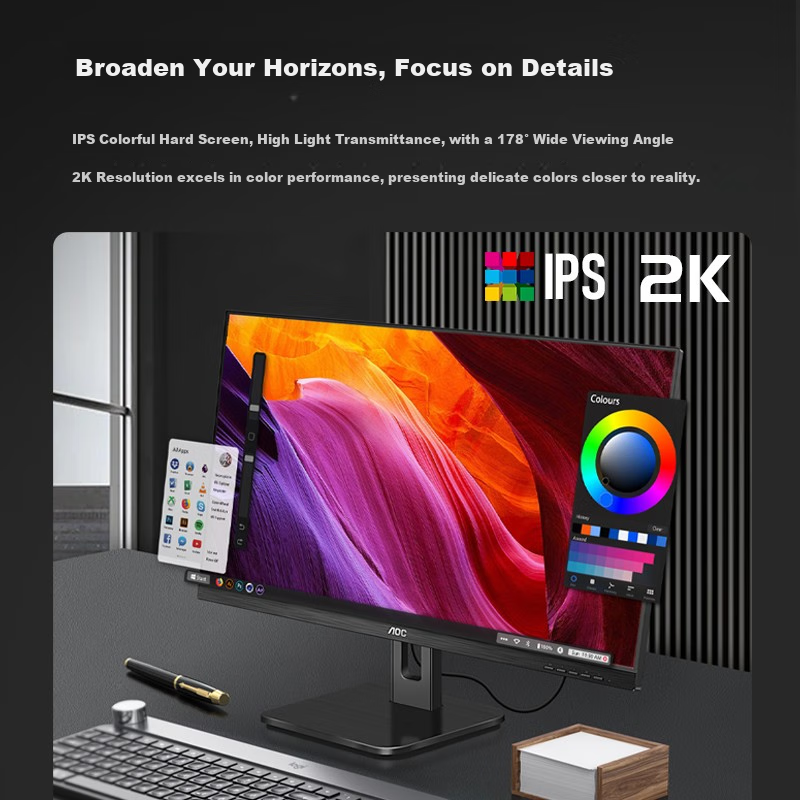 AOC Monitor, 23.8-Inch, 2K High-Definition, 100Hz IPS Low Blue Light, Type-C, Rotatable And Height-Adjustable, for Entertainment And Office Use, Computer Monitor, Q24P2C