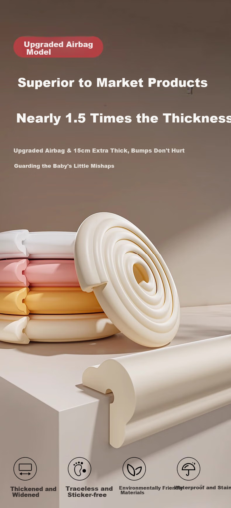 SWEET WAVES Baby Table Corner Guards, Anti-Collision Edge Protectors, Anti-Bump Bumper Strips, Edge Protection Stickers, Thickened Off-White 1