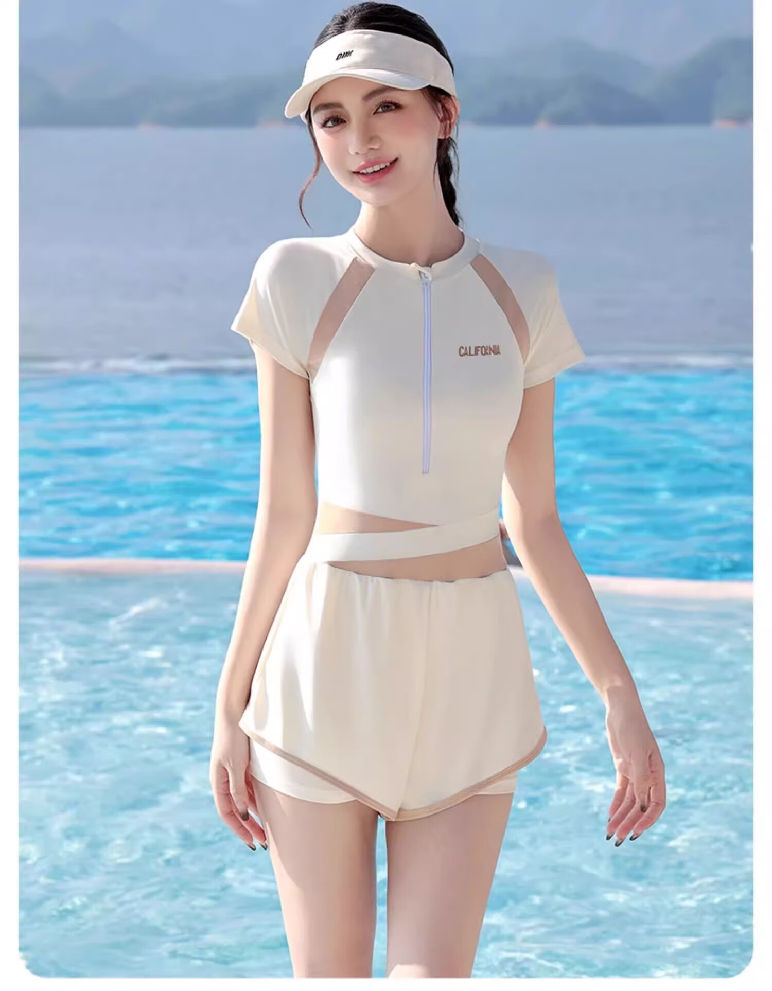 F.DYRAA One-Piece Swimsuit for Women, Competitive Speed, Slimming, Breathable, Plus Size Swimwear, Hot Spring Swimming Three-Piece Set, 15045 Off-White 2XL 6