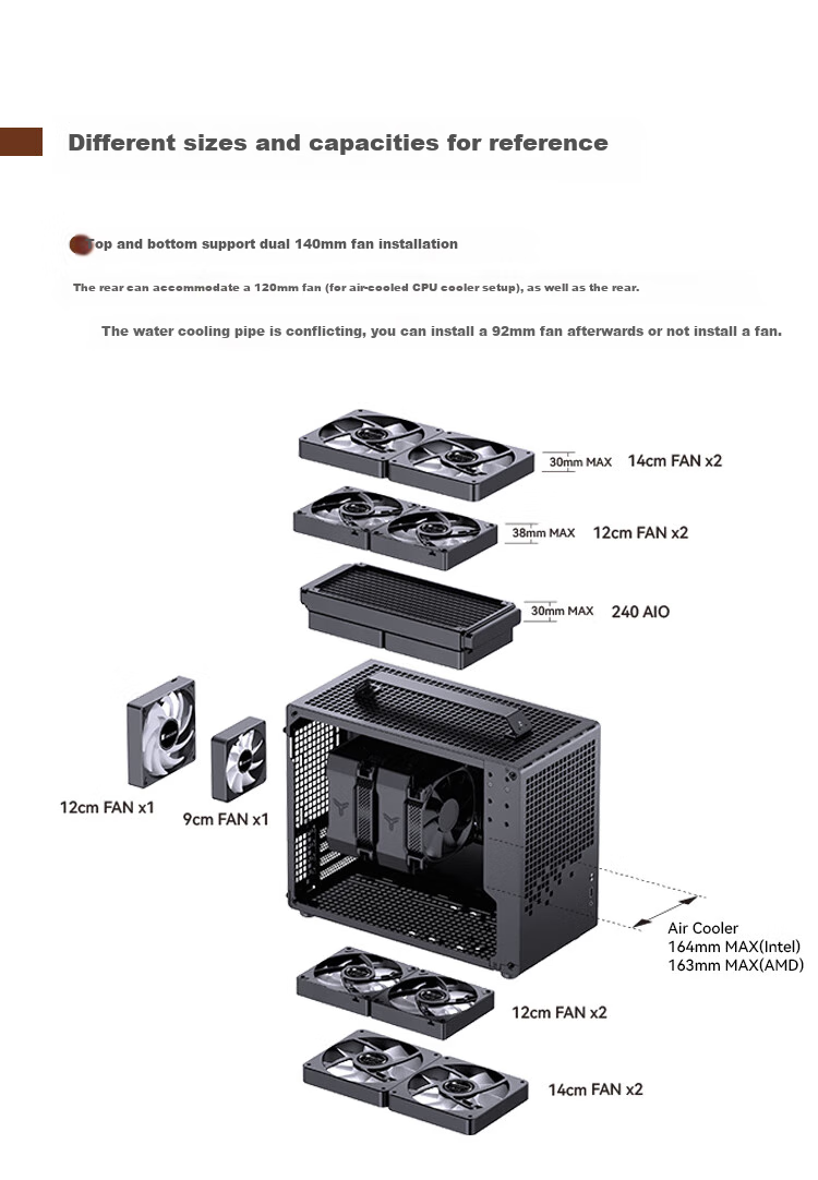 JONSBO Z20 Black MATX Case (Approximately 20L, Detachable Handle, 240mm Radiator Support, 163mm Air Cooling, ATX Power Supply, Long Graphics Card, Type-C) 6