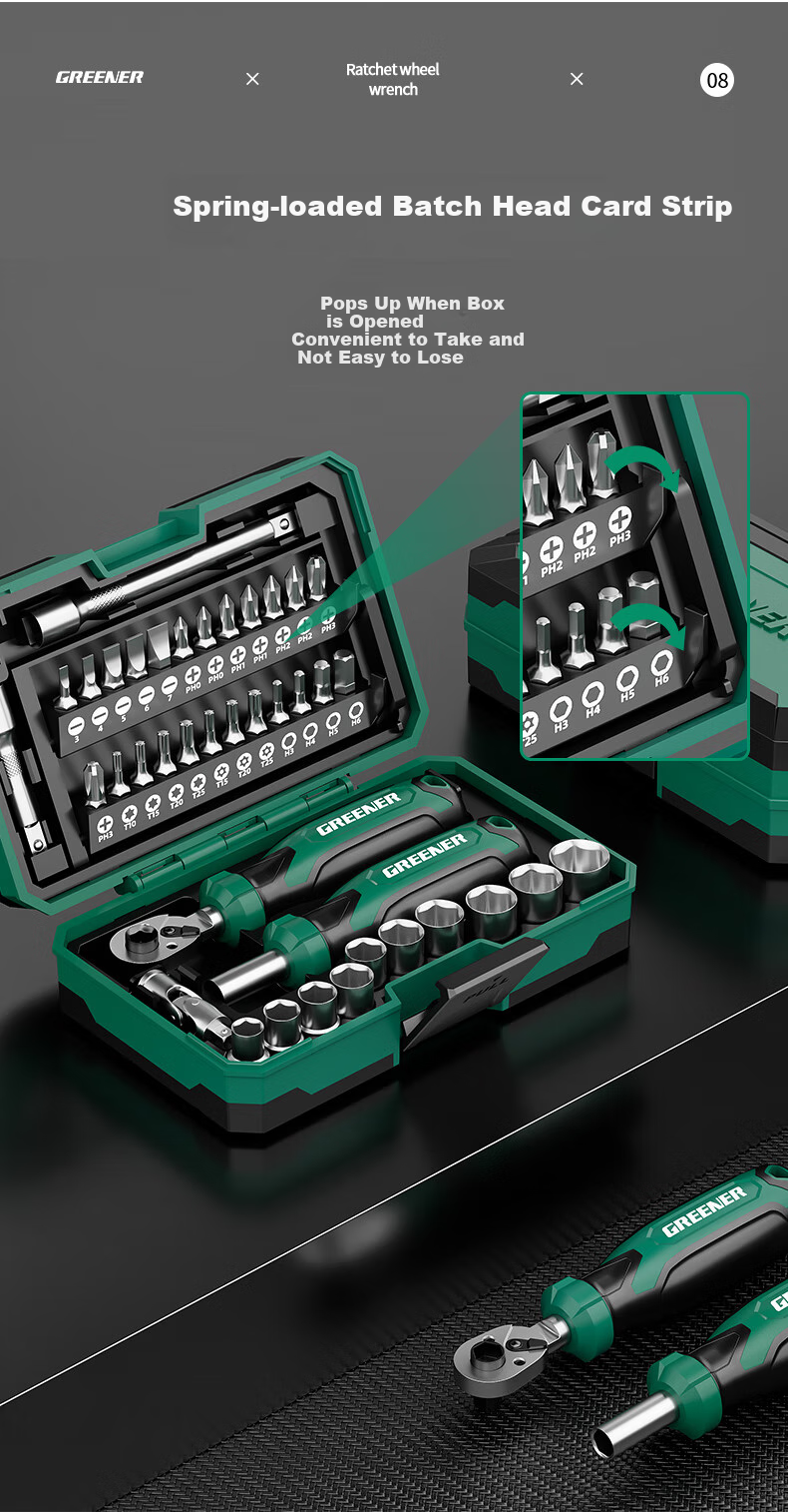 GREENER [Kishi Mohe] 51-Piece Ratchet Wrench Socket Screwdriver Set for Precision Repair of Motorcycles And Mountain Bikes Tool Box 8