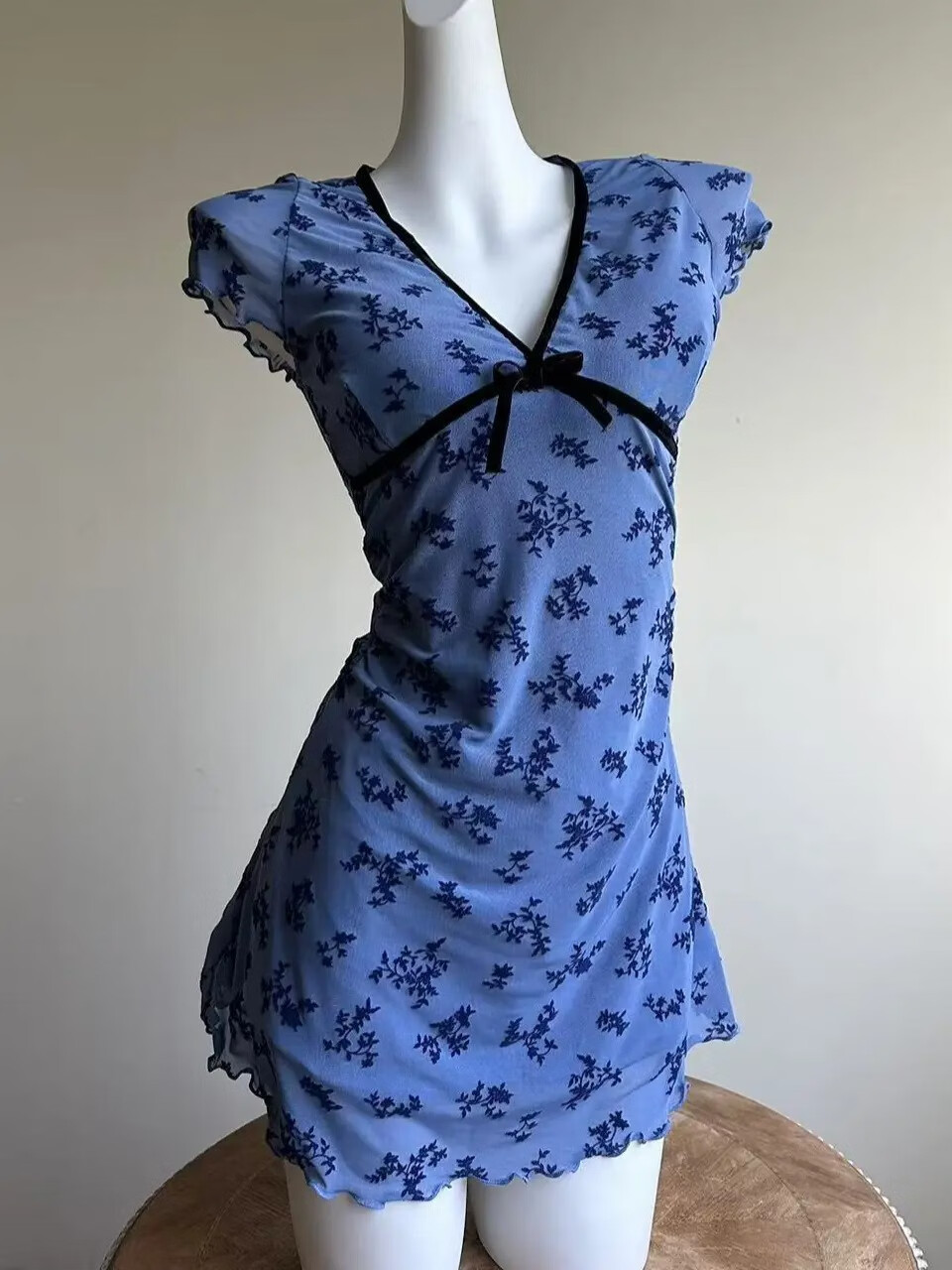 OMOM Floral Print Two-Piece Skirted Slimming Plus Size Swimwear Blue L 6