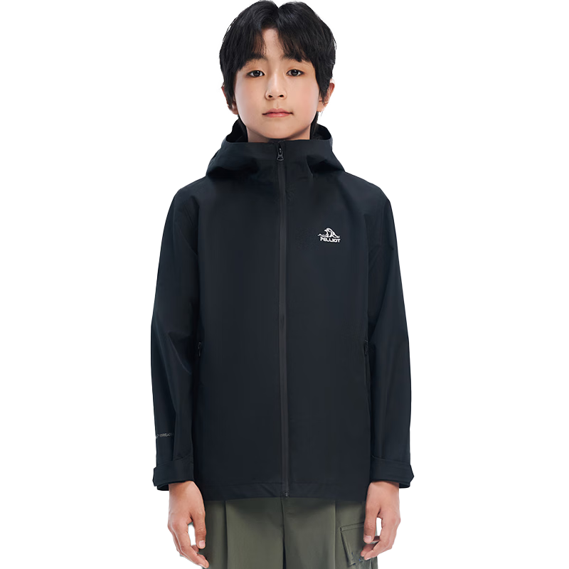 Pelliot [Xiaoyanke] Outdoor Children's Single-Layer Big Kids' Windbreaker Waterproof Jacket 135101022 Black 120
