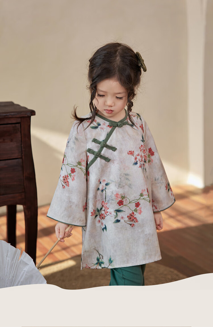 LUSON Chen Da Zhu Xiao O Bao Girls' Chinese-Style Qipao Dress Set for Spring And Autumn 2025, Baby Girl Tang Suit Thin Dress 3