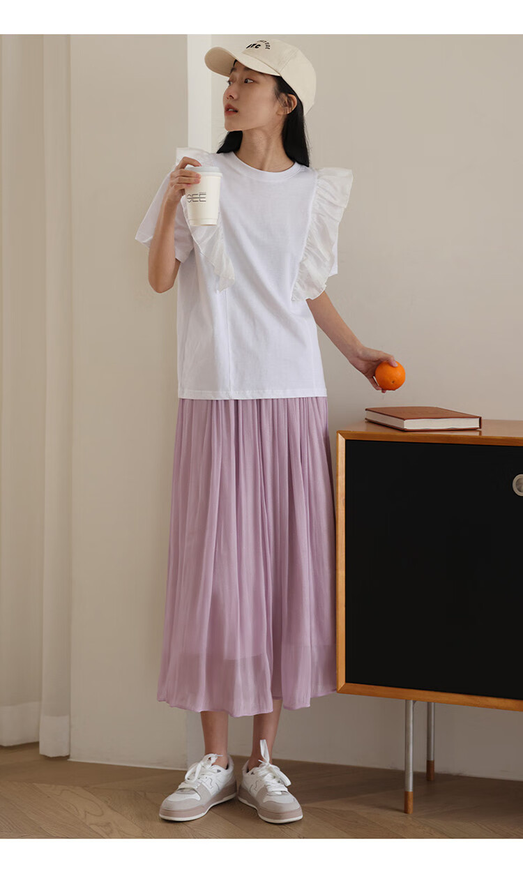 Dme [Flowing Light Pleated Skirt] Spring Style, Internet Celebrity-Inspired Elastic Waist Flowing Pleated Umbrella Skirt for Wome 9