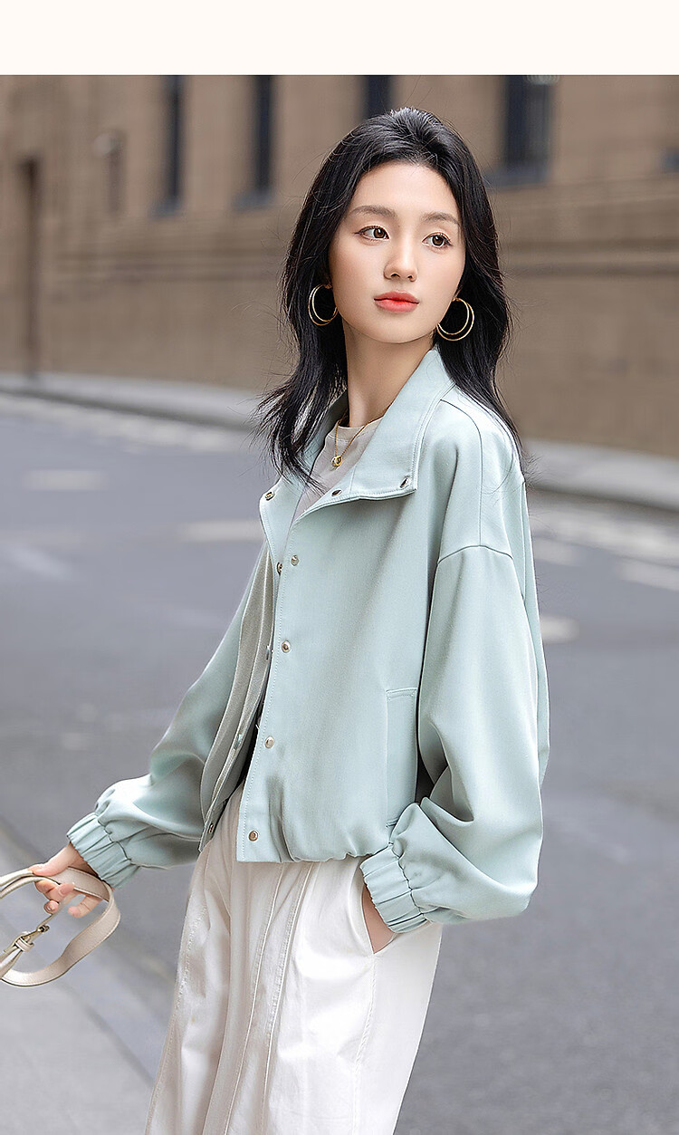 Dme [Minimalist Outfit] Spring High-Count High-Density Pique Mesh Stand Collar Four-Button Elastic Hem Short Women's Jacket 13