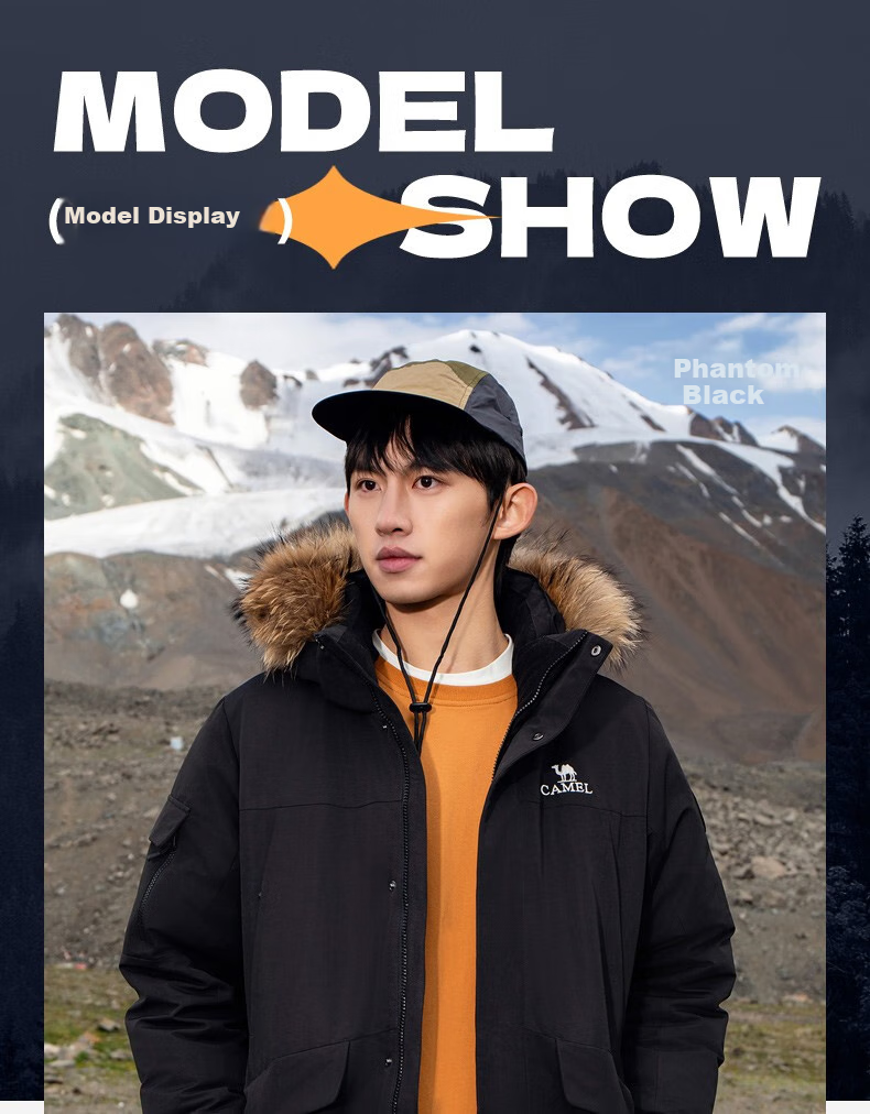 CAMEL Workwear down Jacket, Mid-Length, White Duck Down, Collar, Casual Sports Thickened Coat, Winter Season, M13CAKI038A 32