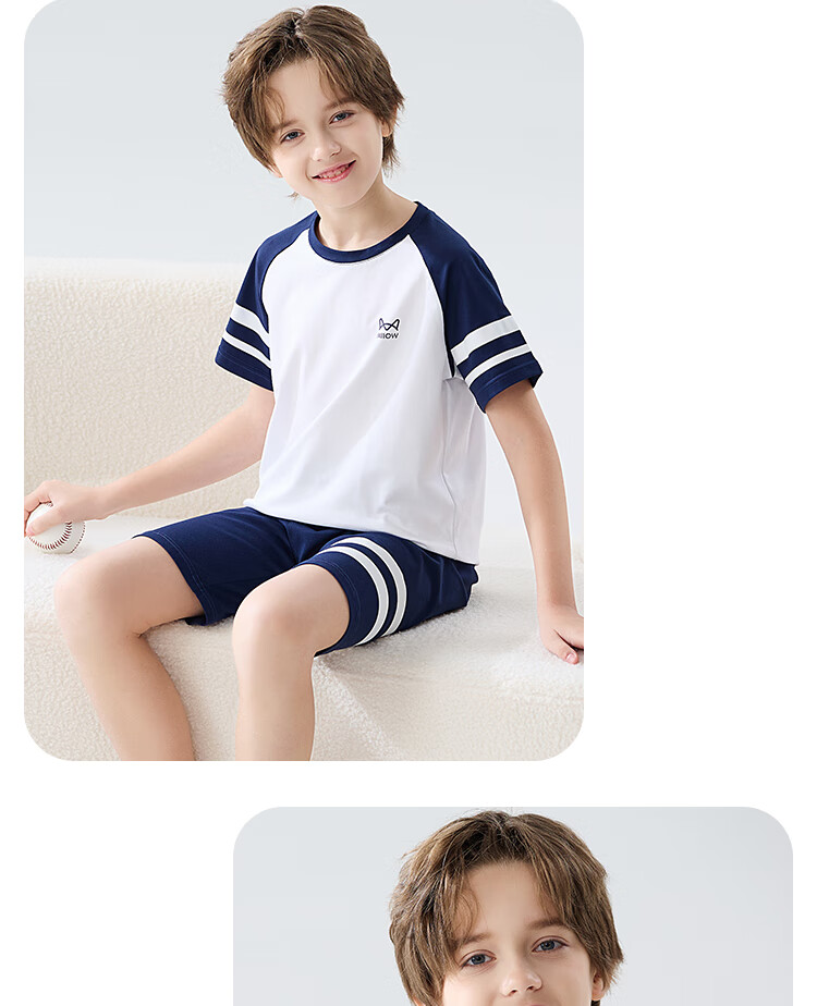 MiiOW Children's Pajamas for Boys, Summer [100% Cotton + Sports Series], Lightweight Loungewear, Suitable for Baby Boys to Wear Outside, Set 5