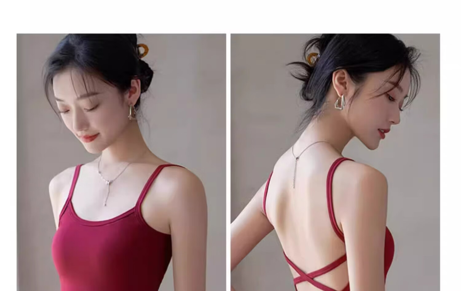 NOME Back Cross Small Camisole Tank Top for Women, High Elasticity Slim-Fit Camisole Bra One-Piece Fixed Cup Inner Wear, White, M 19