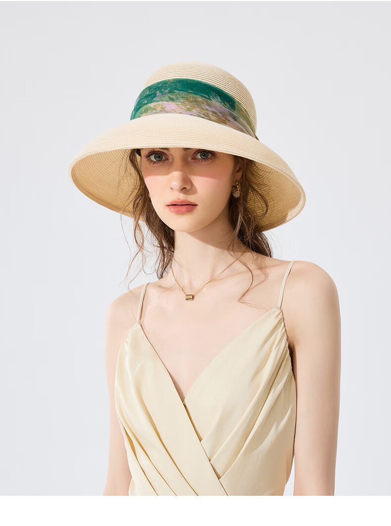 FANCET Straw Hat for Women, Elegant Summer Oregano Tulle Hat with Wide Brim, Vacation UV Protection Sun Hat, Birthday Gift for Elders 12