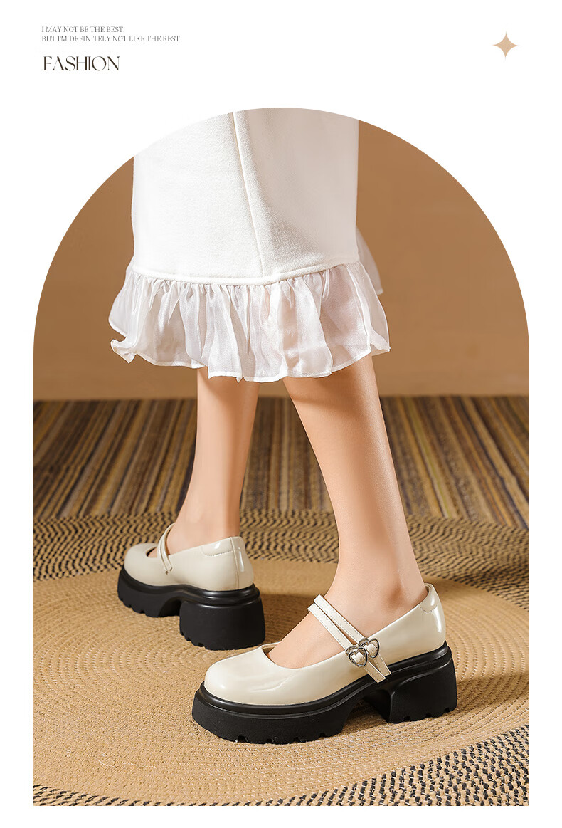 DAPHNE Mary Jane Shoes for Women, Spring And Autumn 2025, High Heels, Versatile Academic Style, Single Shoes, Thick-Soled Leather Shoes, Black, Size 40 7