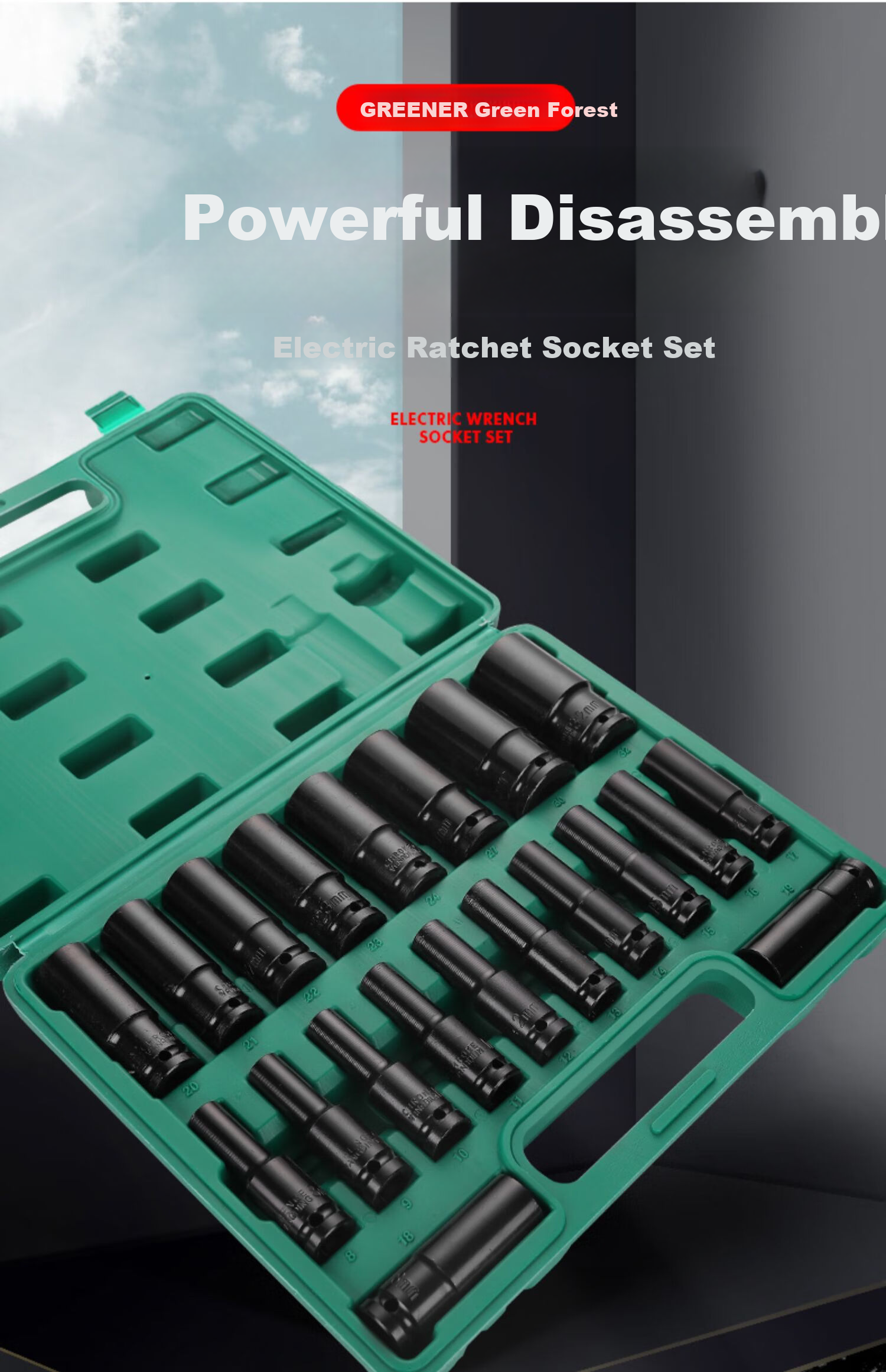 GREENER Electric Wrench Socket Set, Hexagonal Extended Impact Wrench Socket Heads, Household Use, 8-24mm Sockets, 10-Piece Set 4