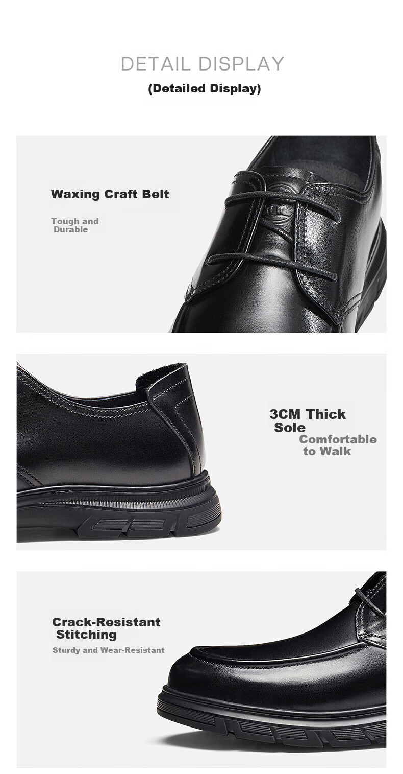 CAMEL Brand Men's Leather Shoes, Cowhide Business Lace-Up Derby Shoes, Formal Casual Wedding Shoes, P15S005005, Black, Size 40 6