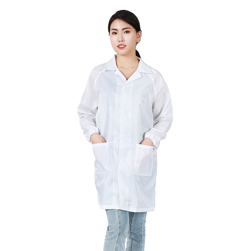 Mulang Anti-Static Lab Coat with Lapel Buttons, Dust-Free Cleanroom Suit for Food and Electronics Workshop, White, 2XL