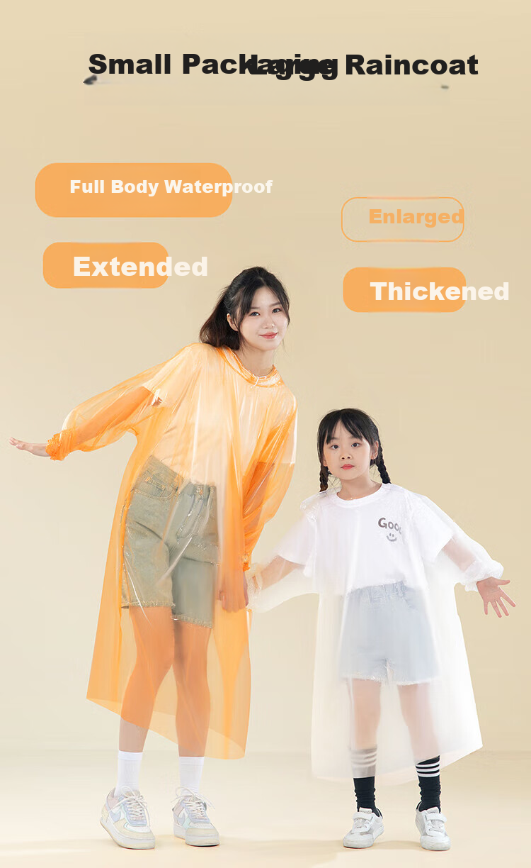 BADIGAO Disposable Raincoat for Children, Thickened Card-Style Long Full-Body Storm Protection, Transparent Rain Poncho for Students' School Commute, Hiking And Cycling 2