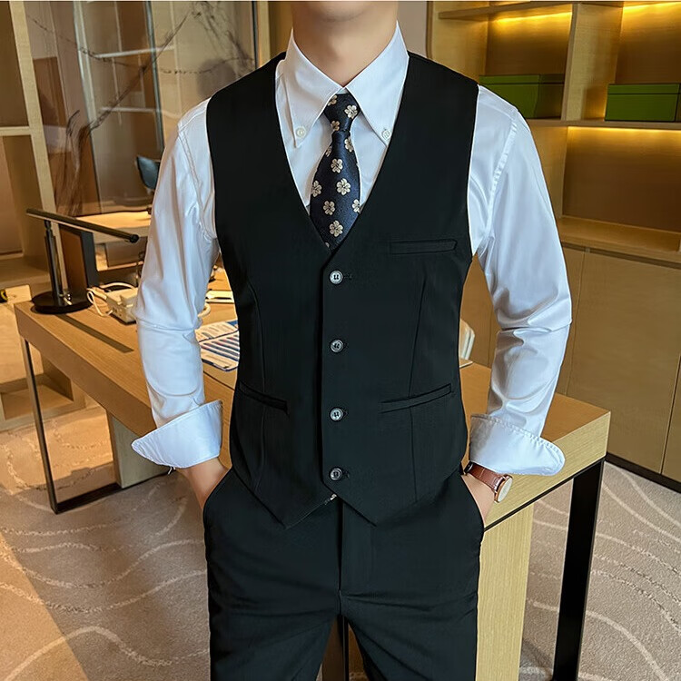 Ayoupang Business Slim Fit Korean Style Vest Wedding Best Man Groom Formal Casual Base Black Single Vest 3XL