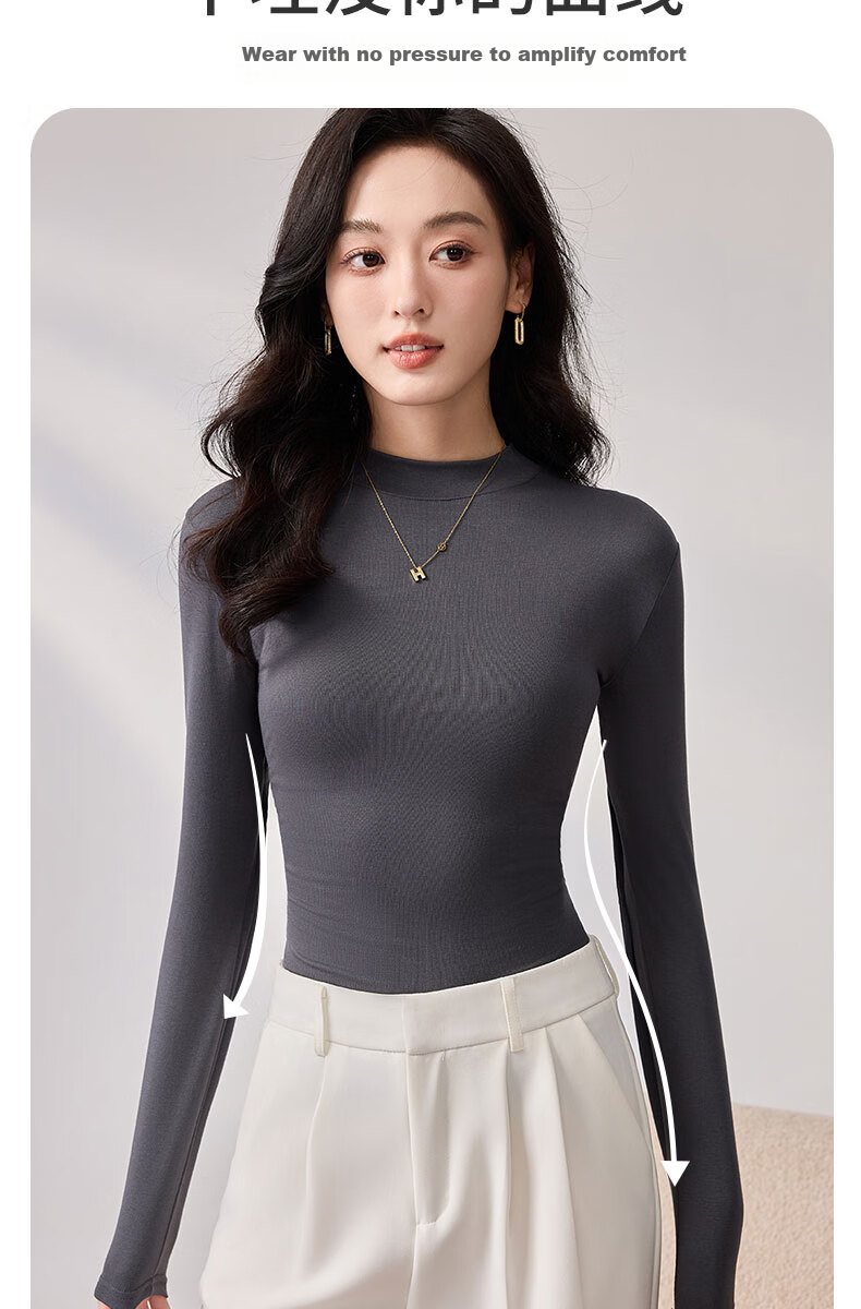 LangSha Spring And Autumn Modal Solid Color Low-Collar Base Shirt for Women, Slim-Fit Thin Inner Layer Long-Sleeve Slimming Stylish Top 9