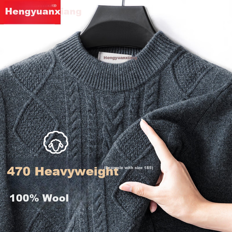 Мужской свитер Hengyuanxiang из 100% чистой шерсти, новый зимний стиль, полуворотник, толстый теплый вязаный базовый слой для молодых и людей среднего возраста