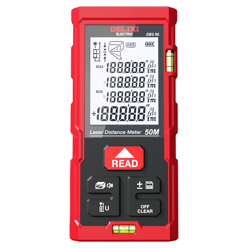 DELIXI ELECTRIC Laser Distance Meter Handheld High-Precision Infrared Laser Dual-Level Bubble Room Measuring Device for Home Use, Battery-Powered, 50 Meters Range