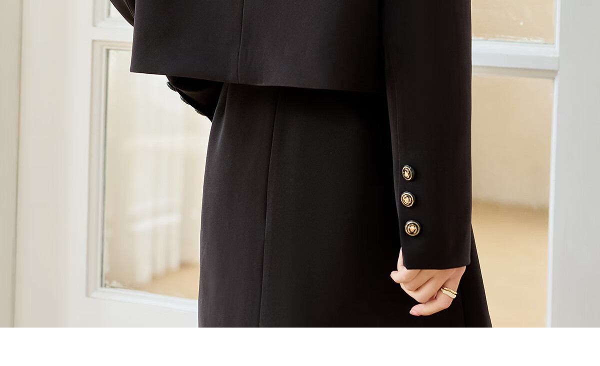 PinCai Women's Black Short Blazer Suit Jacket Casual Long Sleeve Shoulder-Padded Professional Workwear P51U001 30