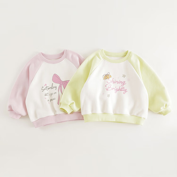 MARC&JANIE Girls' Playful Bow Contrast Color Sweatshirt, Baby Loose Top, Spring 2025 Collection, 250215