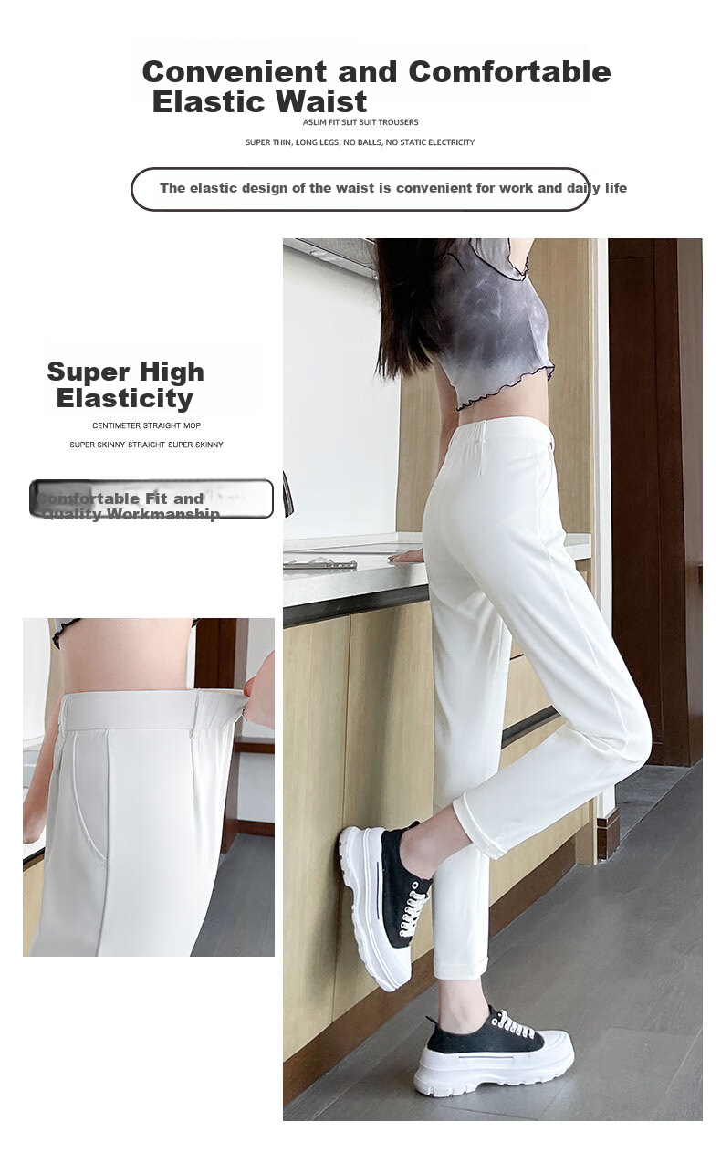 Langsha Casual Harem Pants for Women, Spring And Autumn High-Waist Straight Loose-Fit Slimming Commuter Suit Pants Chiffon Pants Cropped Pants 5