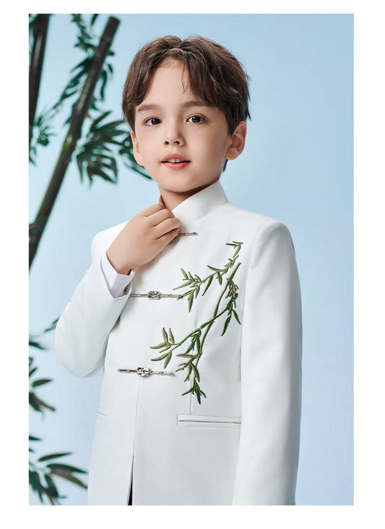 Romon Boys' Zhongshan Suit New Chinese Style Children's Performance Tang Suit Boys' Chinese Style Suit Set White 160 21